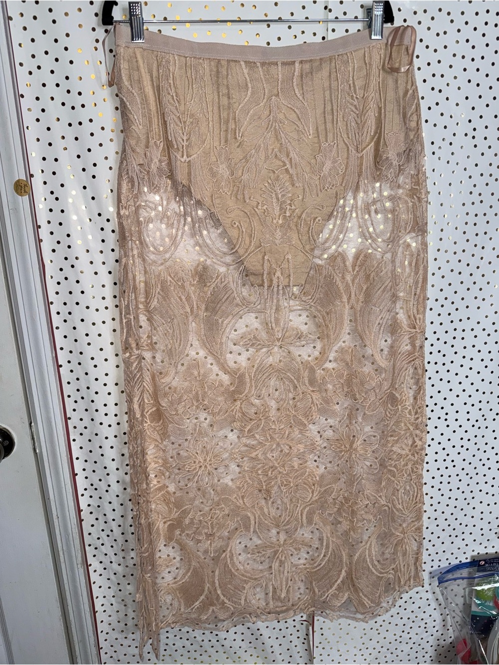 Anthropologie Beige Lace Embroidered Midi Skirt - Picture 6 of 6